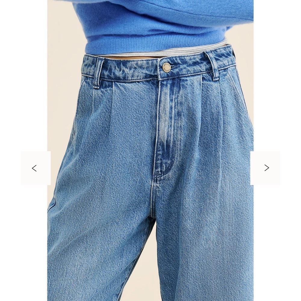 New ROLLA'S Sz 30 Jeans Chloe Pleated Wide Leg Trousers Azure Medium Blue NWT